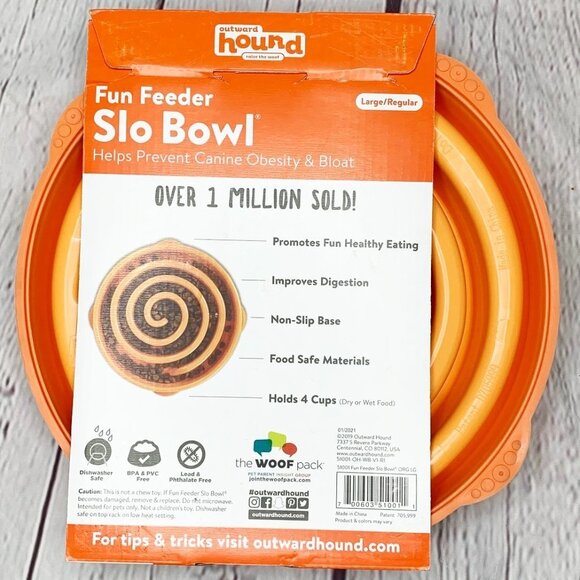 NEW OUTWARD HOUND ORANGE FUN FEEDER SLO BOWL LARGE/REGULAR - Picture 2 of 3